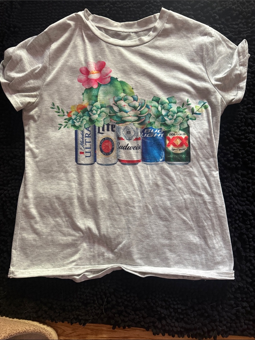 Girls White Graphic Tee with Succulent & Floral Can Print